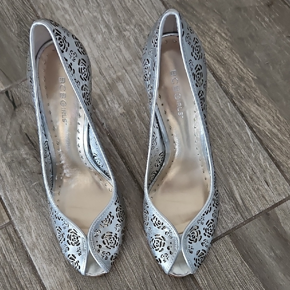Elegant Silver Peep-Toe Heels by BCBGirls